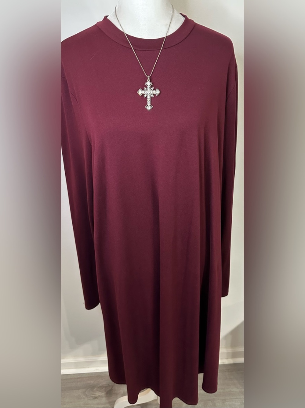 “Cents of Style” Burgundy Long Sleeve Dress - Classic Minimalist Free Flow - 1X